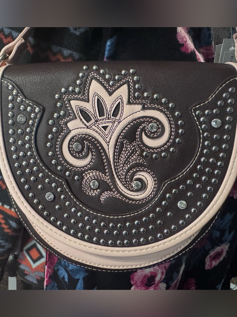 Montana West brown and cream Embellished Crossbody Bag